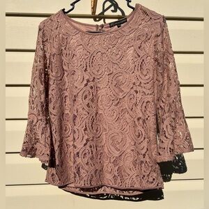 Adrianna Papell Long-sleeve Illusion Blouse in dusty pink - size large
